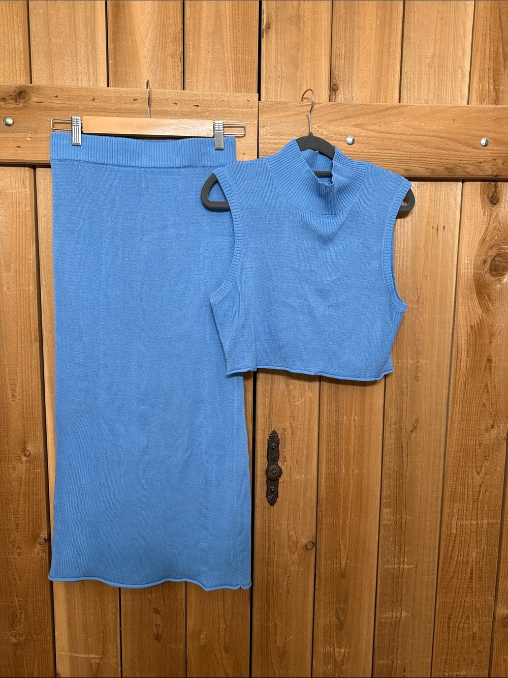 By Together Blue Knit Skirt and Mock Neck Tank Set Sz S
